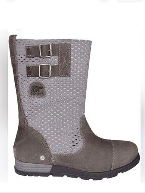 Sorel Major Grey Perforated Mid-Calf Boots with Double Buckles